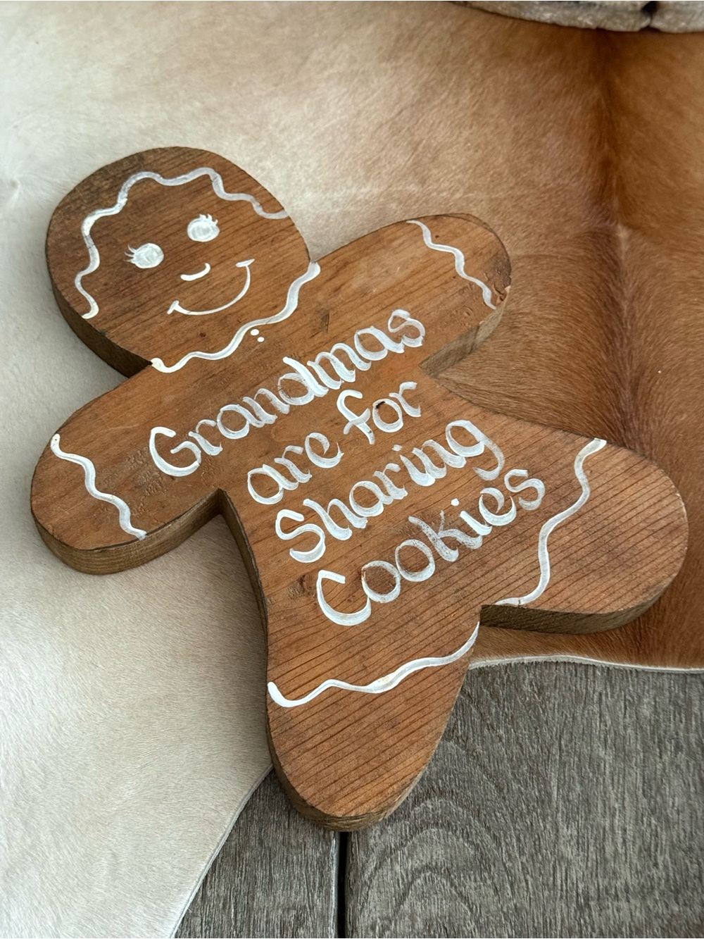 Hand Crafted Rustic Wood Gingerbread Sign - "Grandmas are for Sharing Cookies”